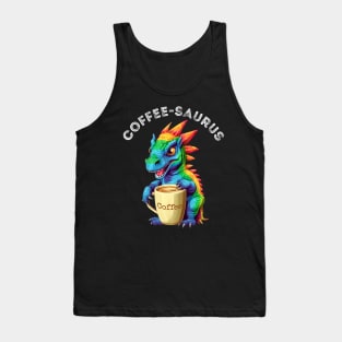 Cute Rainbow Dinosaur T-Rex - Coffee-saurus - Kawaii Anime Dino & Coffee Lover Tank Top